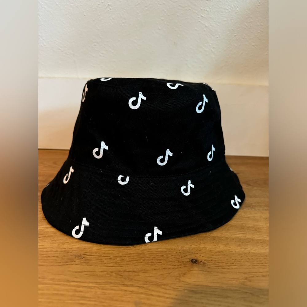 TikTok branded bucket hat unisex black and white